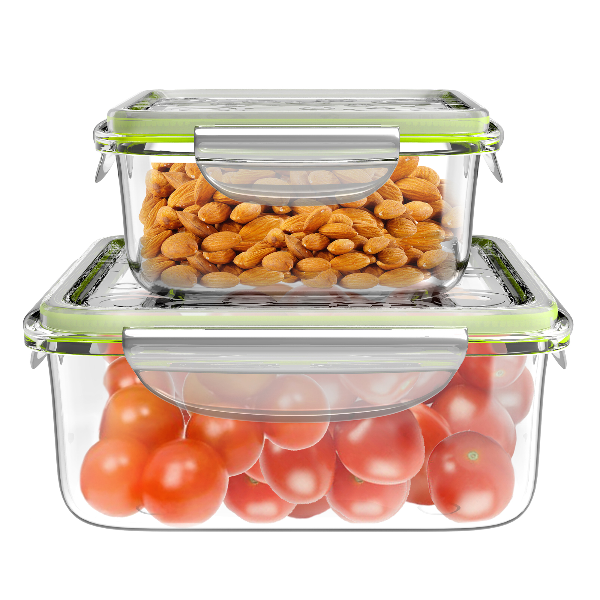 Glass Square Food Storage Containers 2 Pc with Leak Proof Lids Freezer Safe