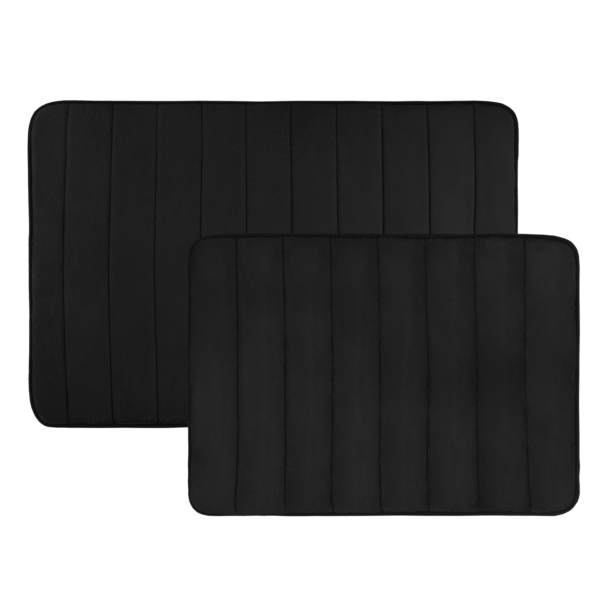 Black Non Slip 2 Pc Bath Mat Set Memory Foam Soft Microfiber Non Skid Quick Dry