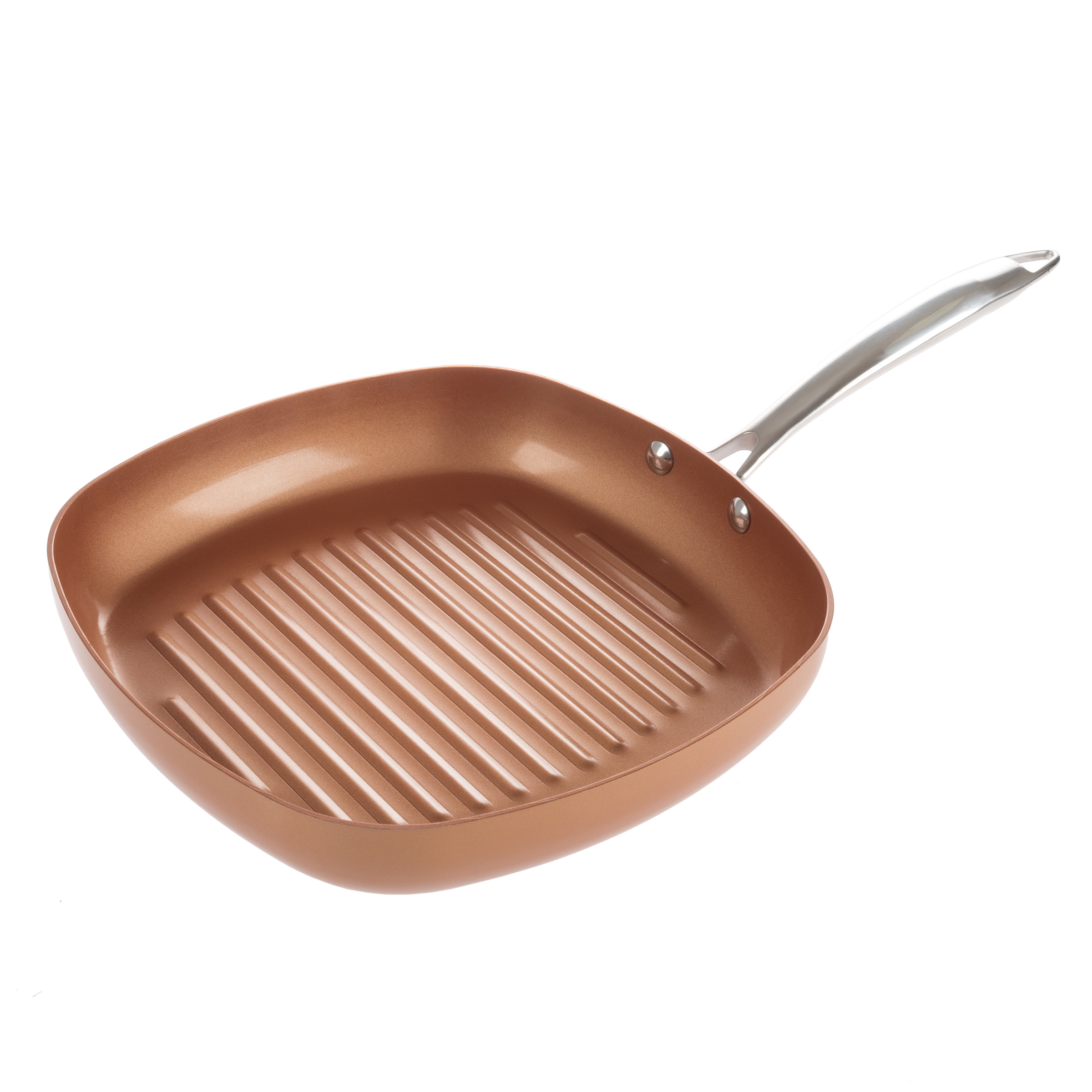 10 Inch Square Non Stick Skillet Grill Pan Copper Colored Dishwasher Oven Safe up to 500 Degrees