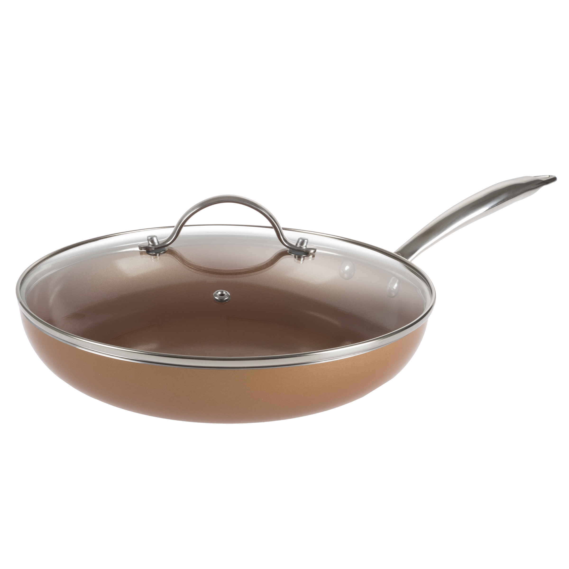 10 Inch Frying Pan with Lid Copper Finish Induction Cooking Stove Top Oven Safe to 500 Degrees