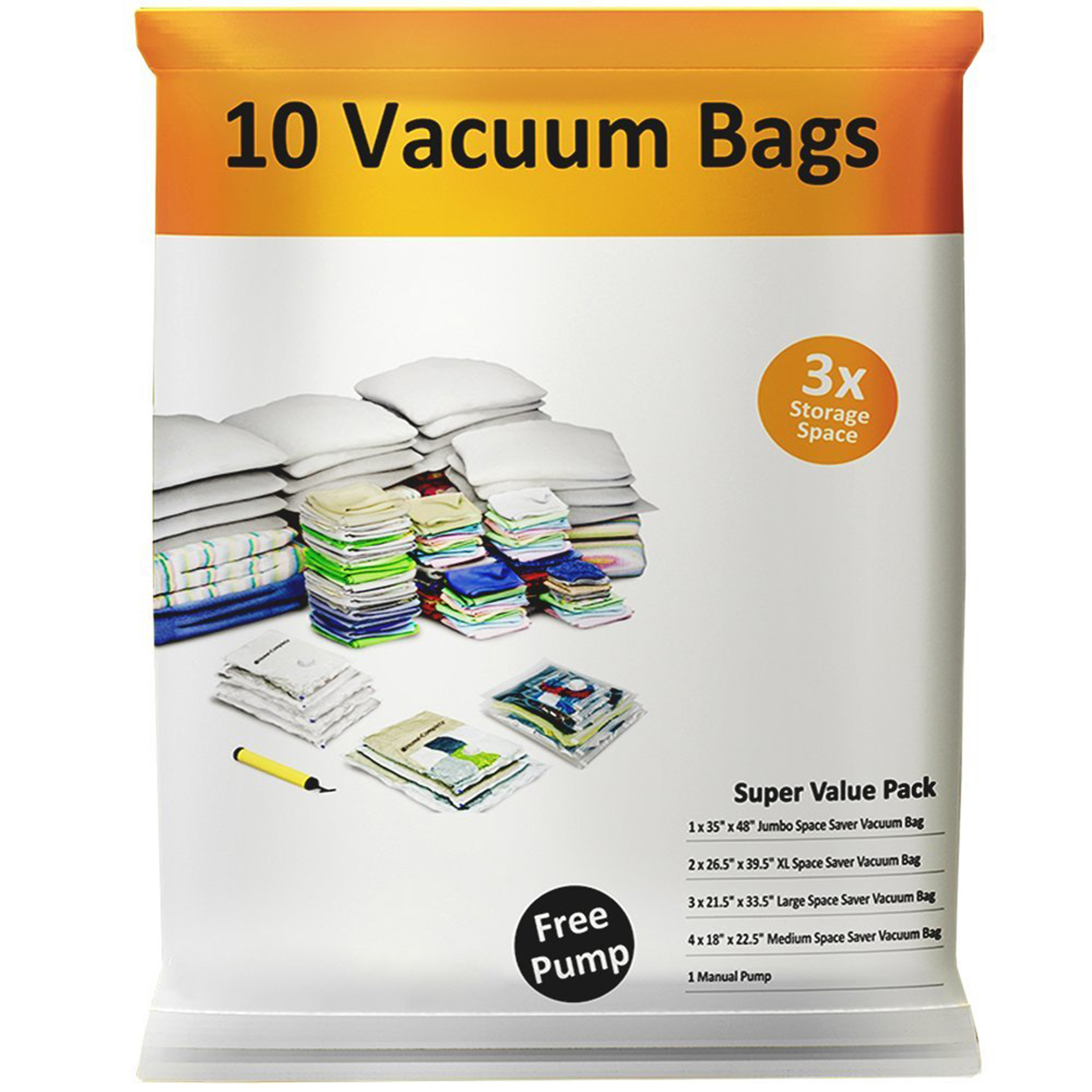 Pack of 10 Vacuum Storage Bags Compress Seal Closet Space Saving Organize