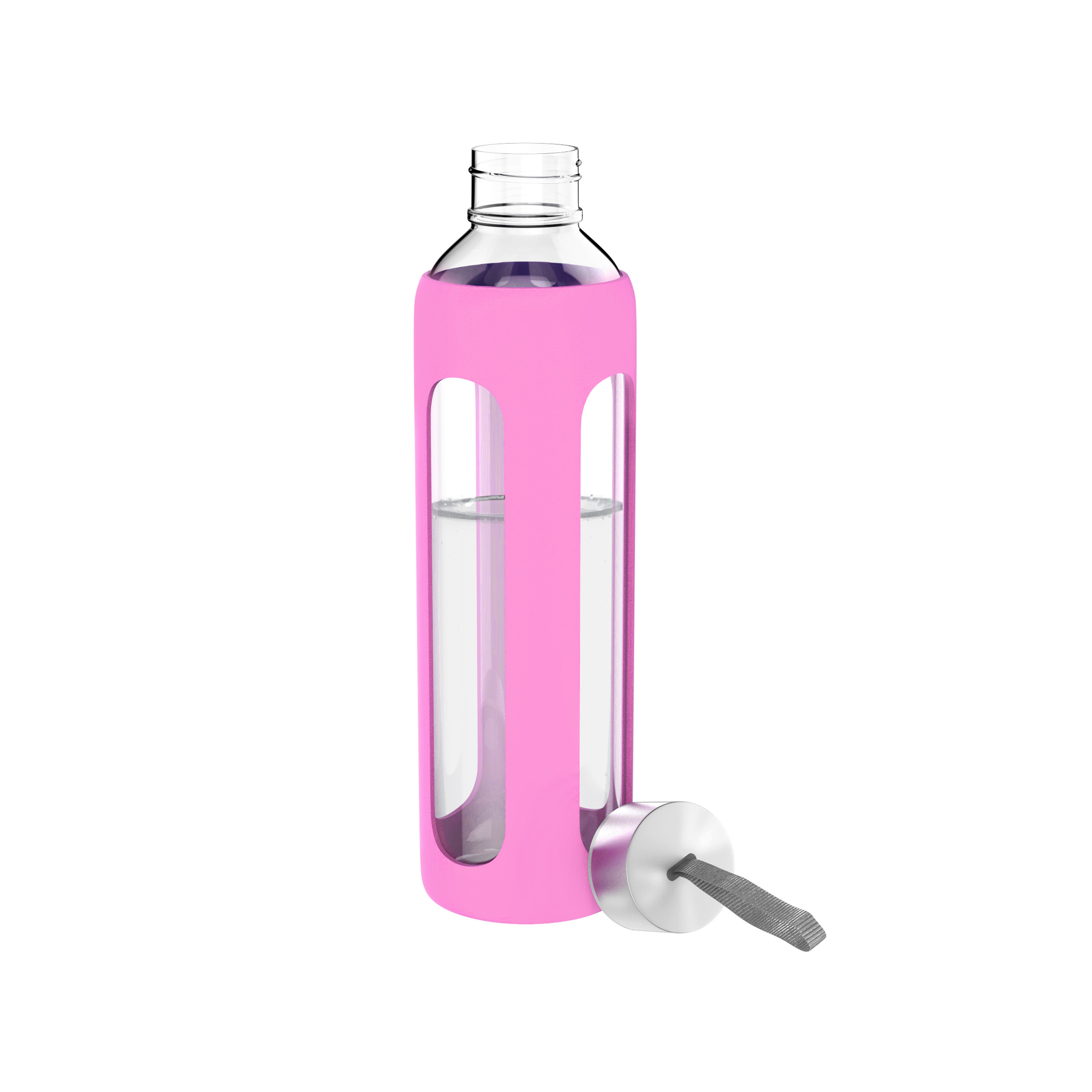 Glass Reusable Water Bottle 20 Oz BPA Free Pink Silicone Sleeve Leak Proof Lid