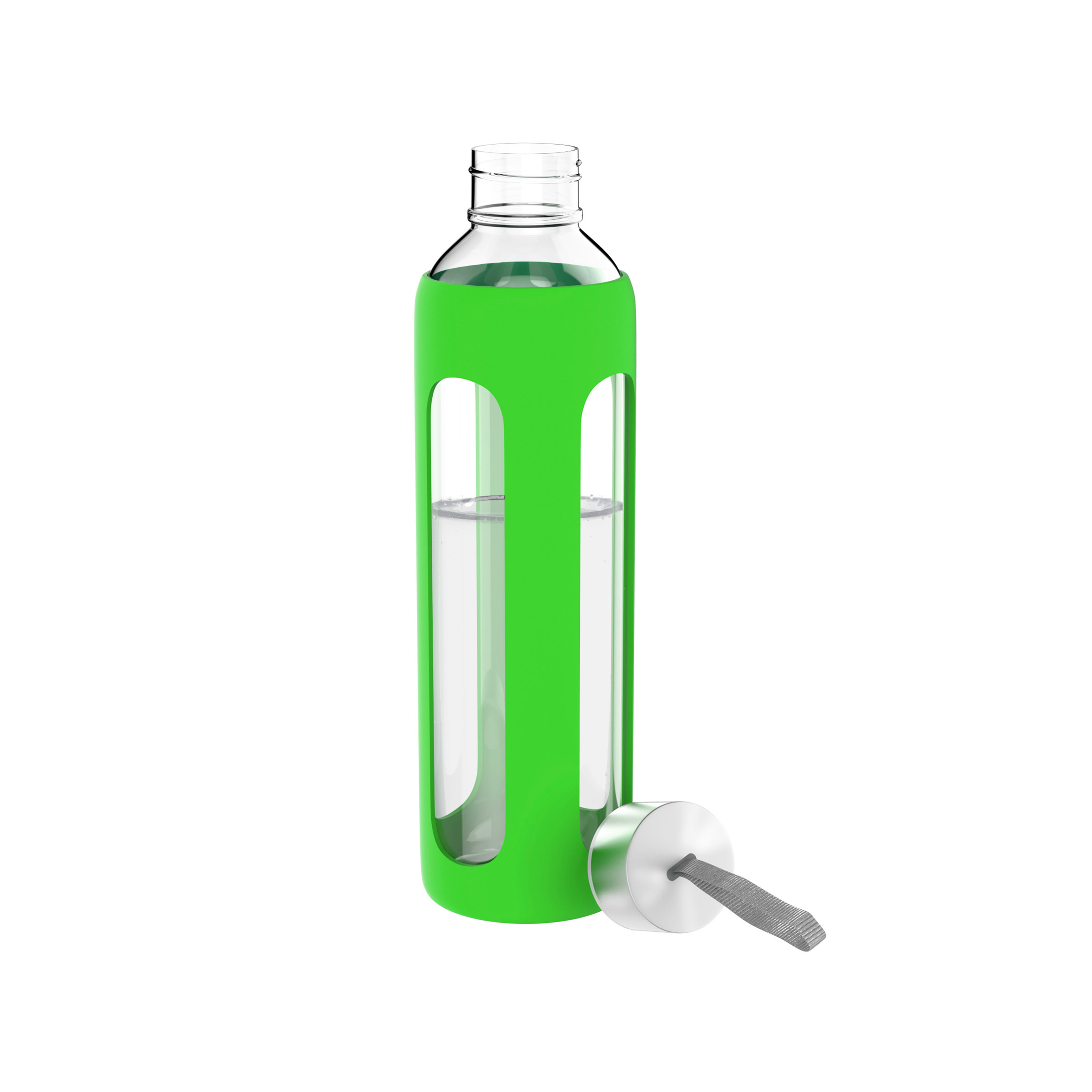 Glass Reusable Water Bottle 20 Oz BPA Free Green Silicone Sleeve Leak Proof Lid