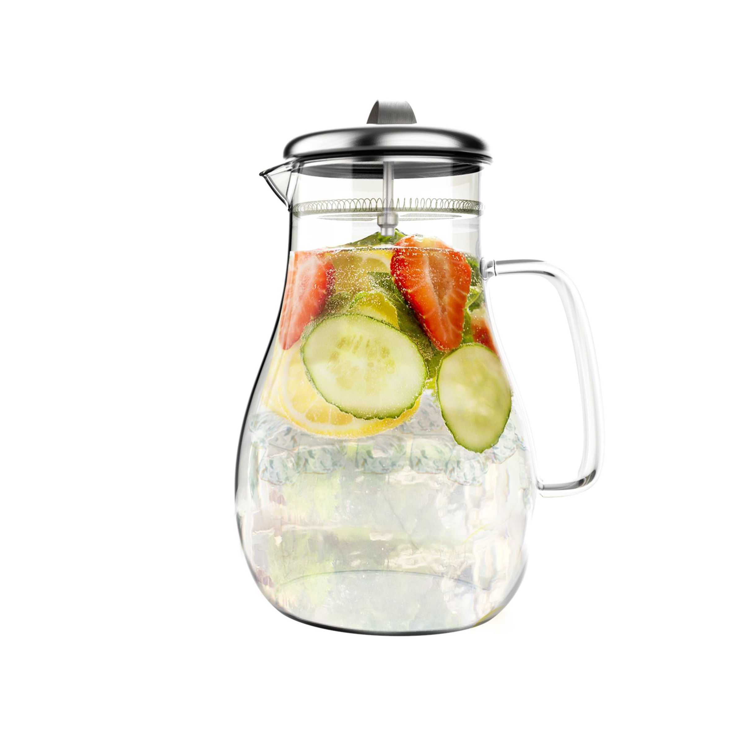 Glass Pitcher-64oz. Carafe with Stainless Steel Filter Lid- Heat Resistant to 300F