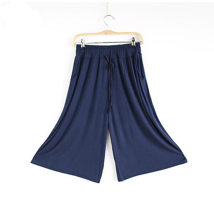 Modal loose large size Seven wide leg pants skirt Female casual pocket pants - Extended, navy - Extended navy blue