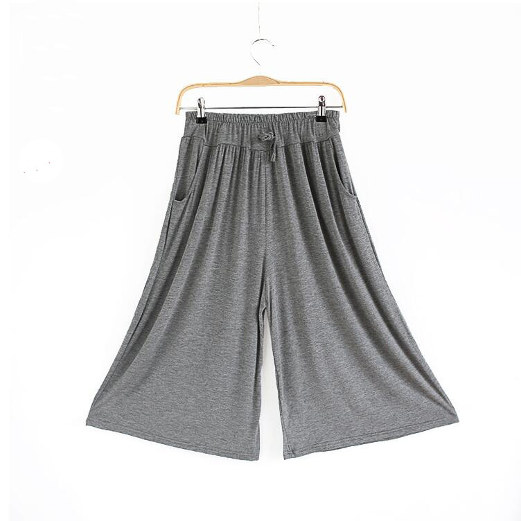 Modal loose large size Seven wide leg pants skirt Female casual pocket pants - Extended, gray - Extended grey