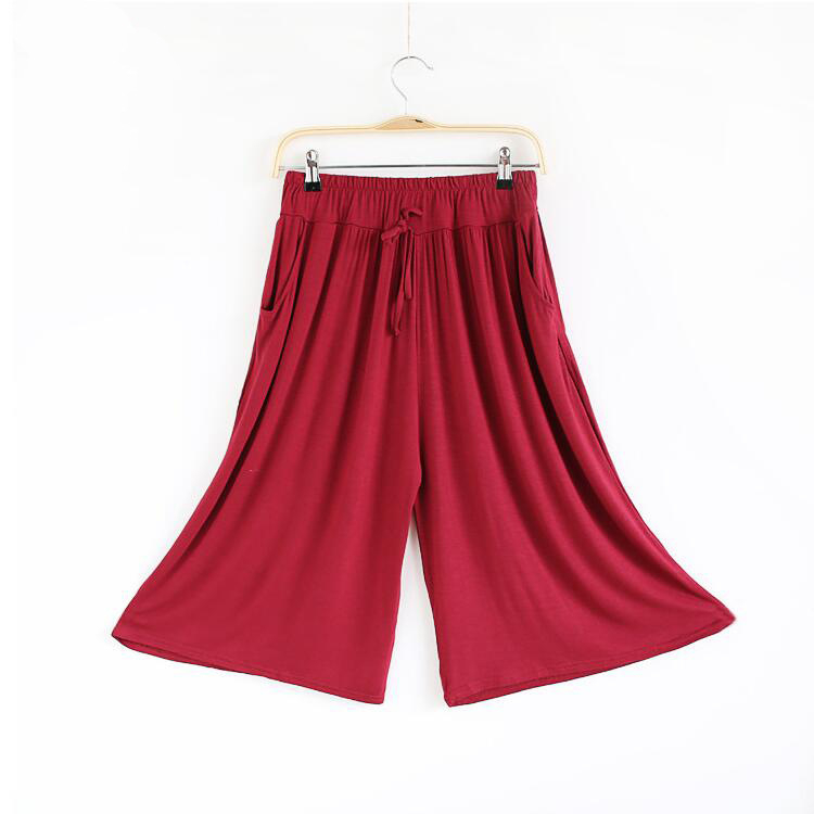 Modal loose large size Seven wide leg pants skirt Female casual pocket pants - Extended, red