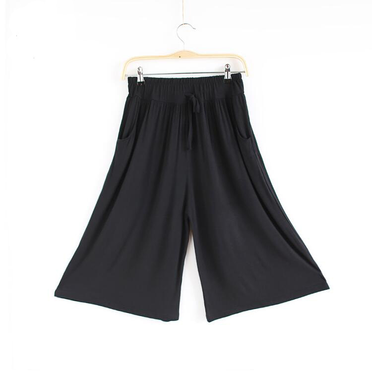 Modal loose large size Seven wide leg pants skirt Female casual pocket pants - Extended, black