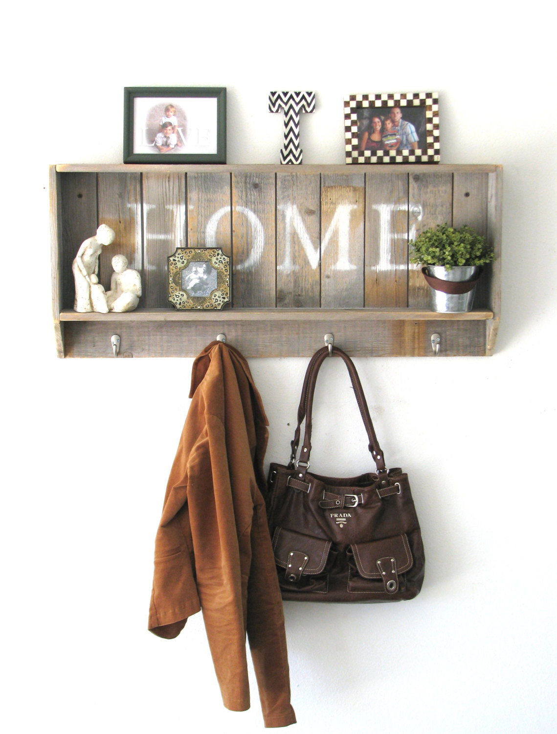 Entry Way Storage Shelf, Multi-purpose Shelf - natural with white letters