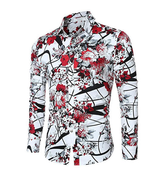 Mens Casual Shirt Long Sleeve Floral Stylish Slim Fit Button Down Dress  Shirt - 01, S