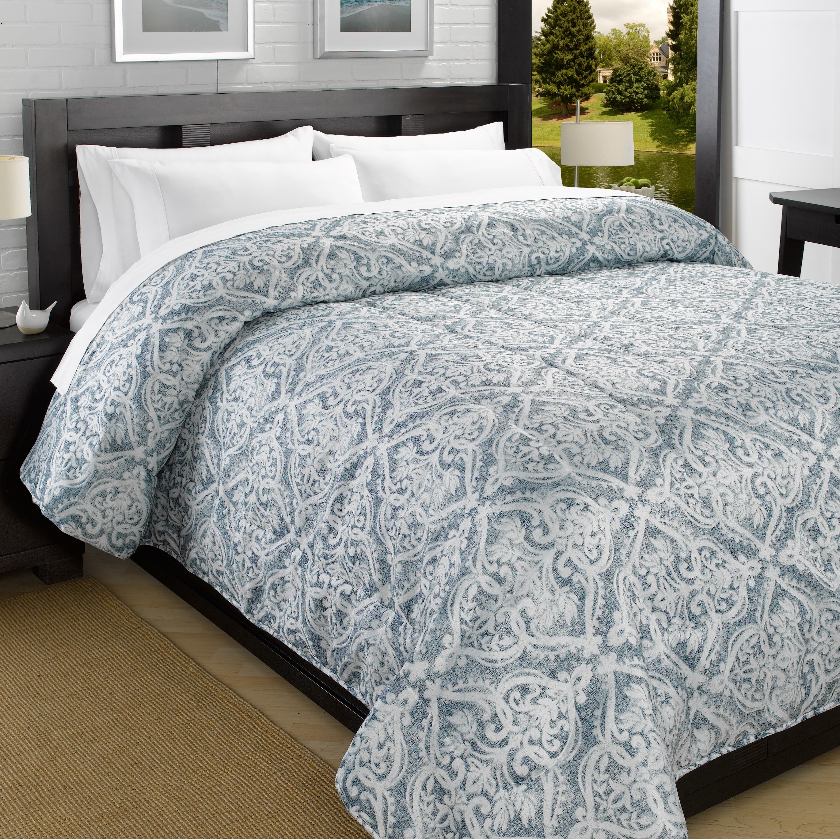Printed Down-alt Ultra Lightweight Comforter - Abigail Blue, Twin