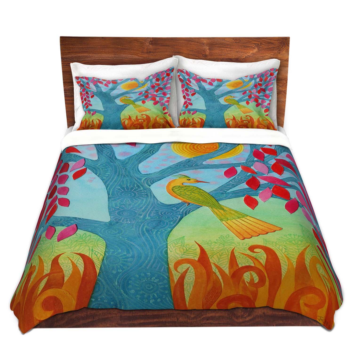 Dianoche Microfiber Duvet Covers By Jennifer Baird - Bird In Red Leaf Tree