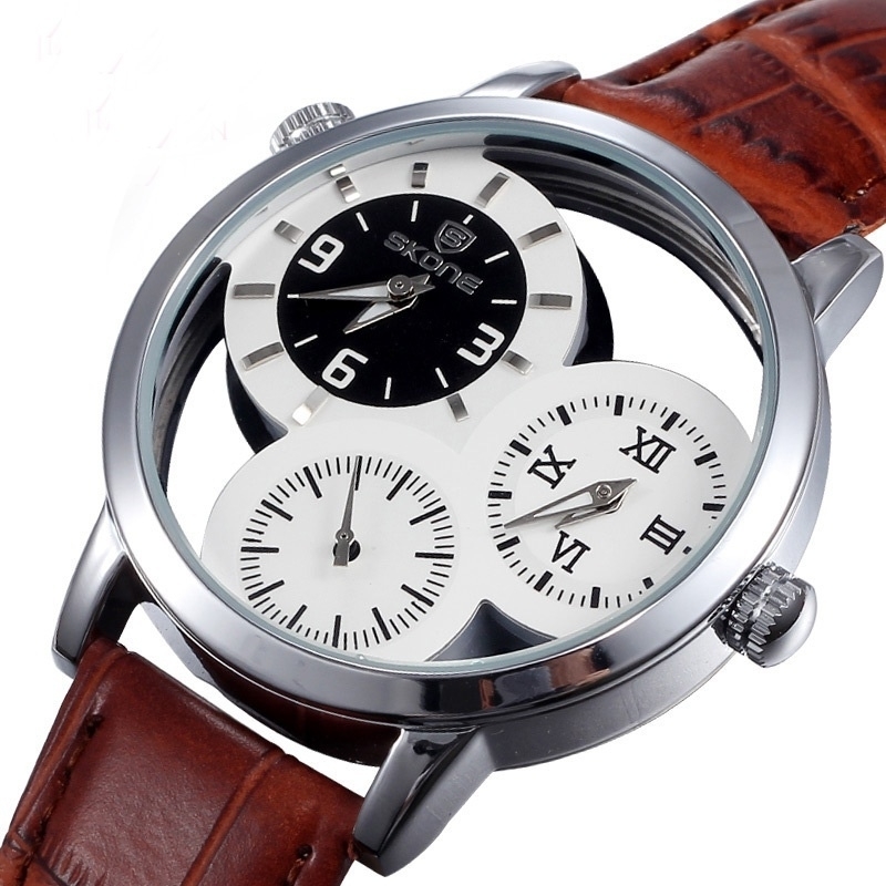 Fashion Luxury Watch Men 3 Quartz Dial Watch Luminous analog Wristwatch - coffee