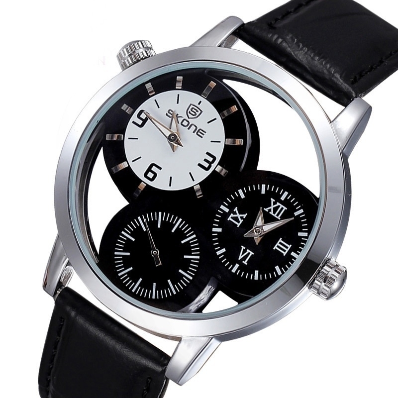 Fashion Luxury Watch Men 3 Quartz Dial Watch Luminous analog Wristwatch - black