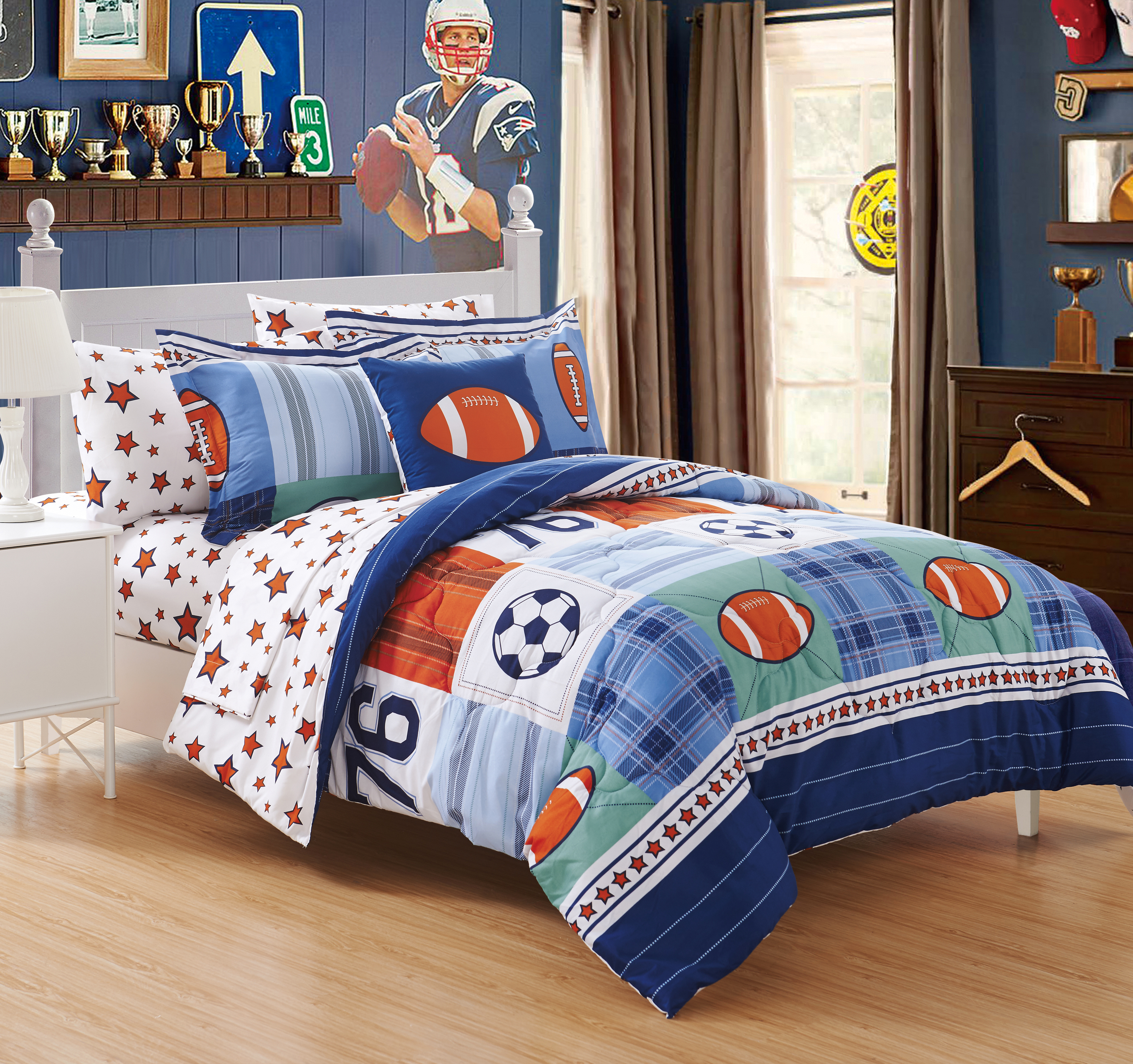 Back To School 6 Or 8 Piece Reversible Comforter Set Include Sheets - Full, Blue