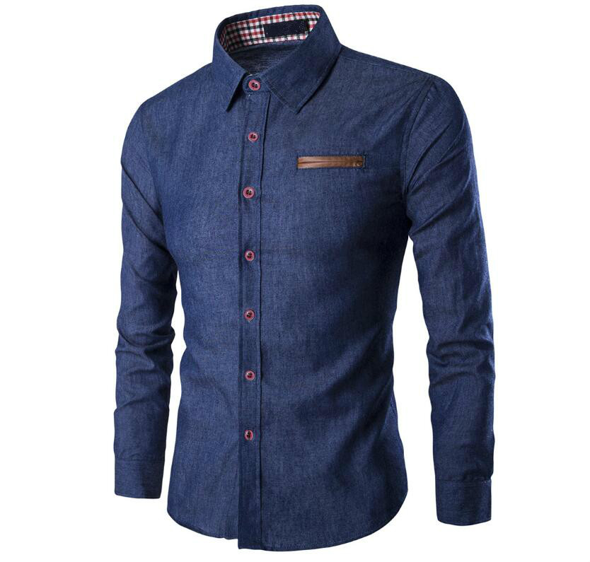 Men's Casual Shirt Long Sleeve Button Down Shirts - Navy Blue, L