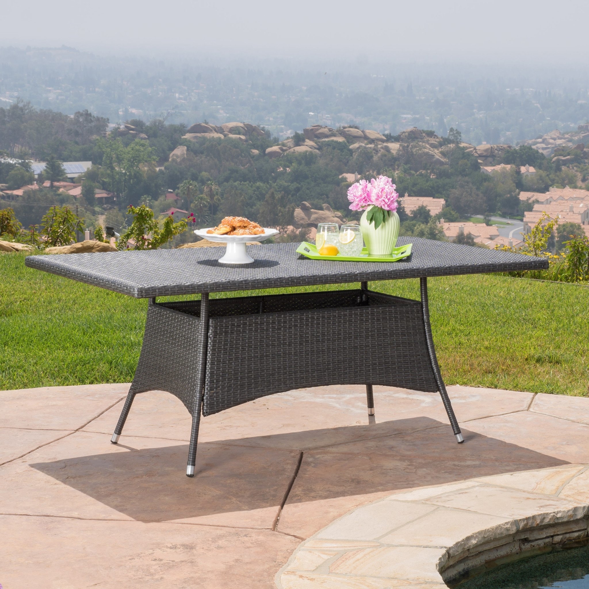 Manteo Rectangular Outdoor Wicker Dining Table - Gray | IBT Shop