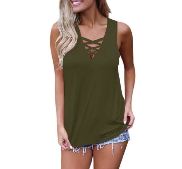 Womens Tank Tops,2019 New Summer Tops Casual Cami Shirts Basic Criss Cross Lace up Blouse S-XL