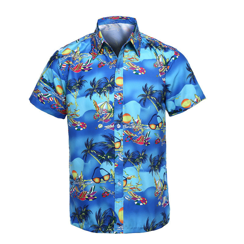 Men's Cotton Button Down Short Sleeve Hawaiian Shirt - 01, XS