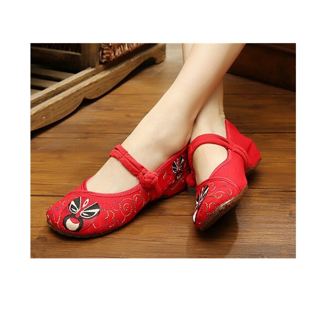 Erepe Retro Flat Shoes Women Chinese Style Flats Round Toe Slip on Ballet Casual Crafts Embroidery Loafers Embroidered Comfortable Walking Shoes 