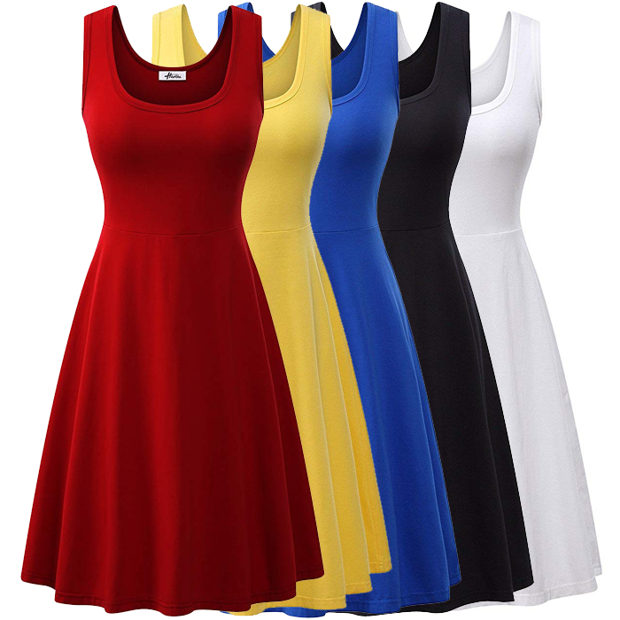 Fit & Flare A-LIne Tank Dress, Multiple Colors, S-2x - White, S