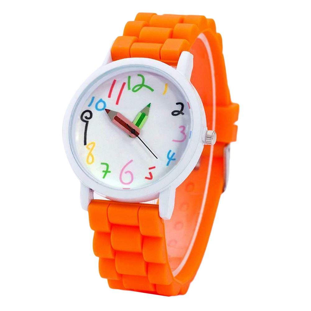 Cartoon Children Kids Round Dial Silicone Strap Analog Quartz Wrist Watch Gift - orange