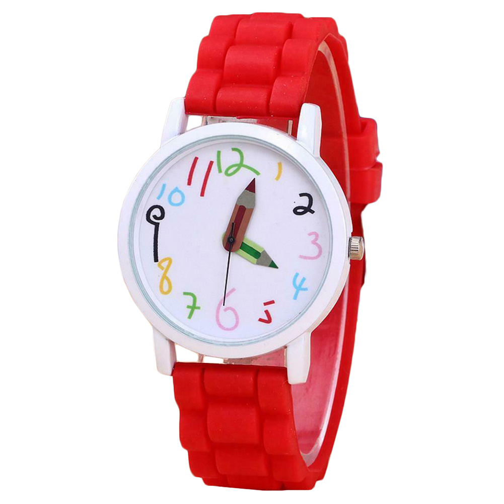 Cartoon Children Kids Round Dial Silicone Strap Analog Quartz Wrist Watch Gift - red