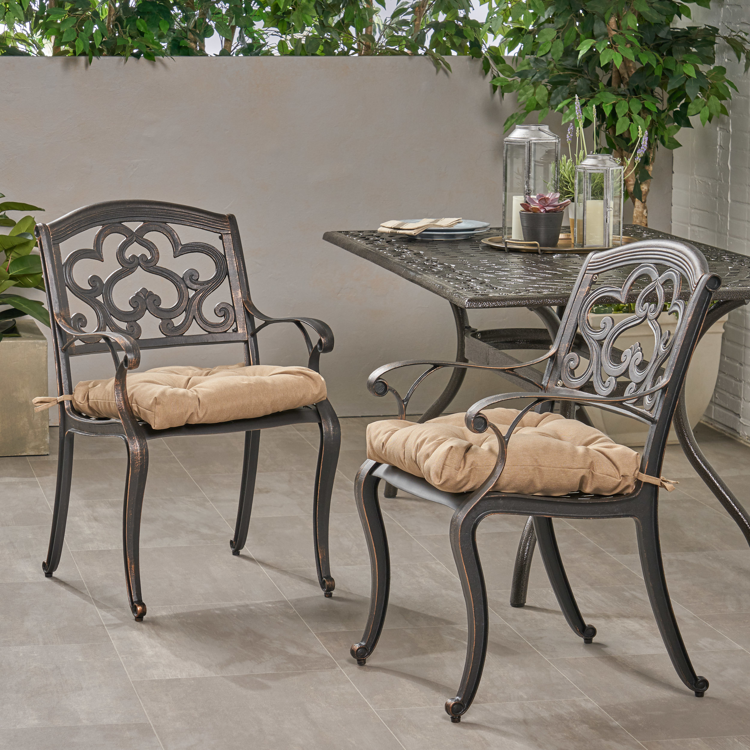 Zara Outdoor Dining Chair with Cushion (Set of 2) - shiny copper + tuscany