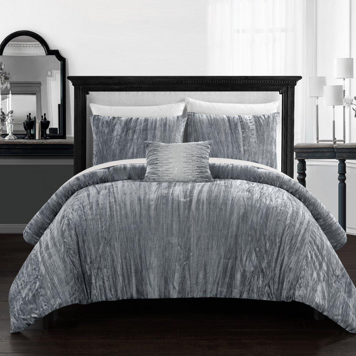 grey crushed velvet bed set