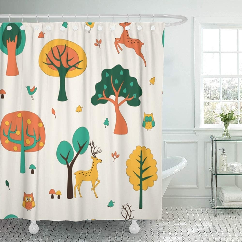 Abstract Colorful Owl Shower Curtain Set Bathroom Fabric Bath Curtains Hooks