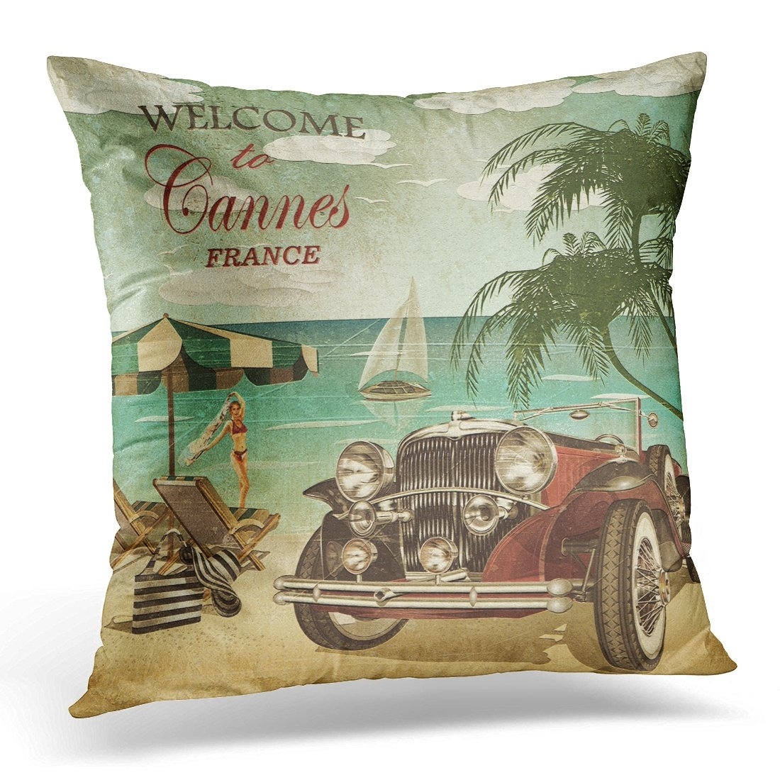 Shifty Driver Carguy Co Multicolor Real Grandpas Drive Retro Classic Muscle Car Throw Pillow 16x16