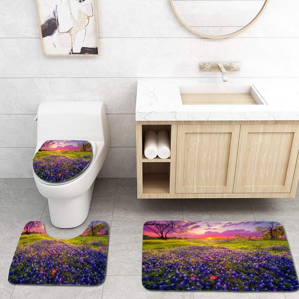 3Pcs/Set Plain Carpet Winter Toilet Anti-Slip Bathroom Lid Cover Bath Mat Rug US 