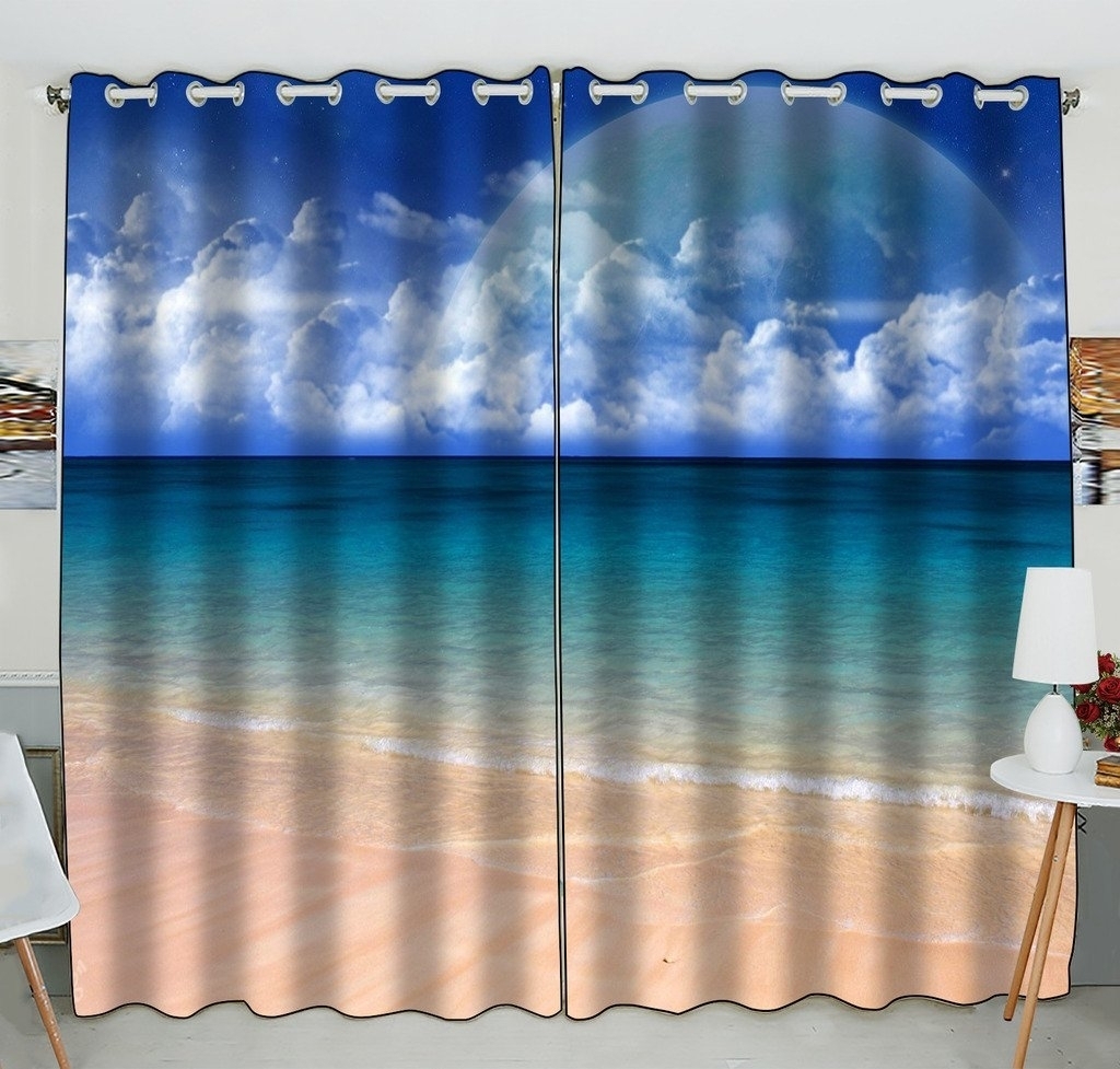 ABPHQTOBlue Seashore Beach Window Curtain Kitchen Curtain Window Drapes ...