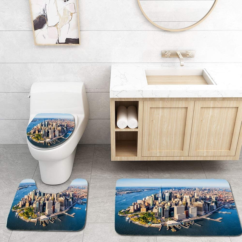 PKQWTM Aerial View Lower Manhattan New York 3 PCS Bath Rug Contour Mat