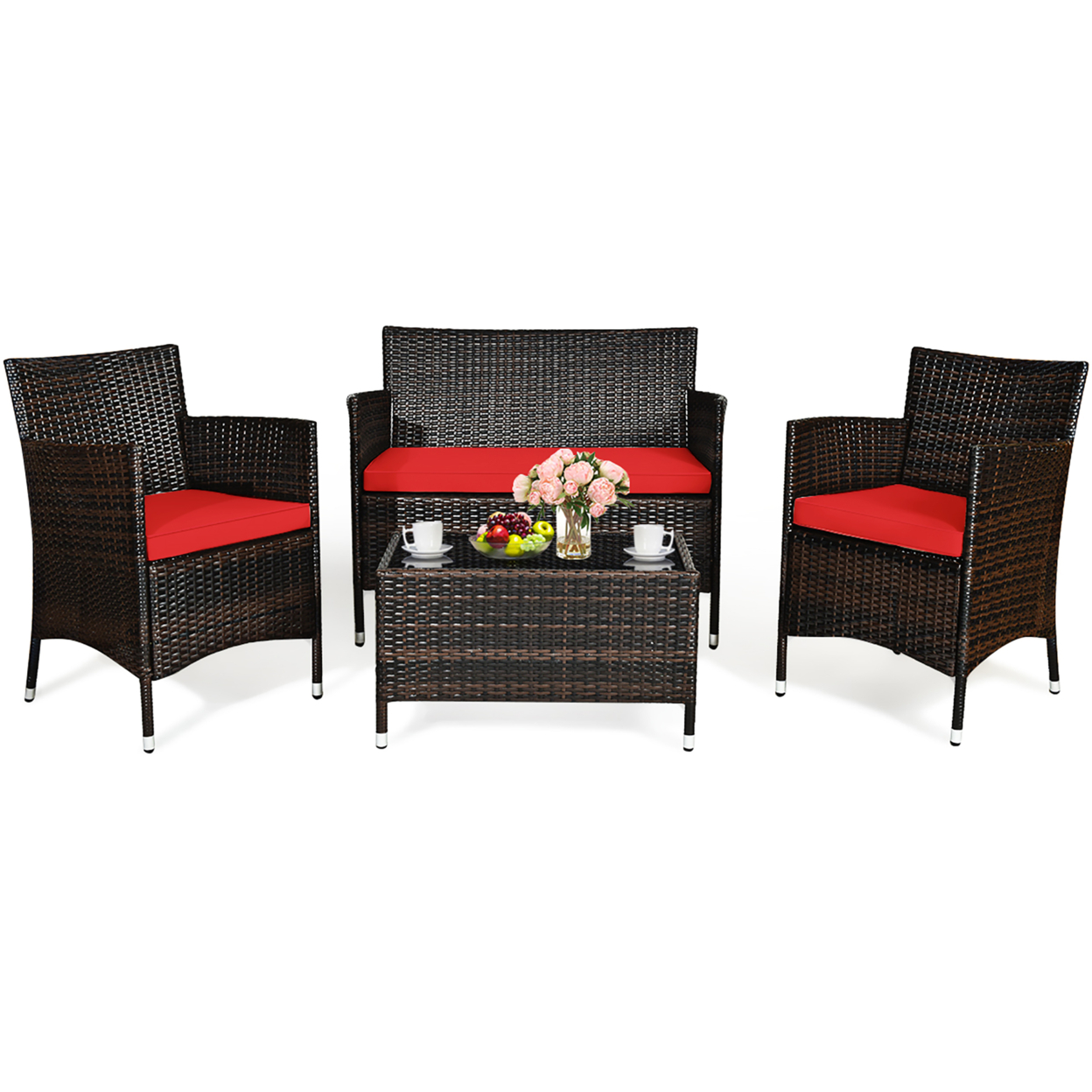 costway 4pcs patio rattan furniture