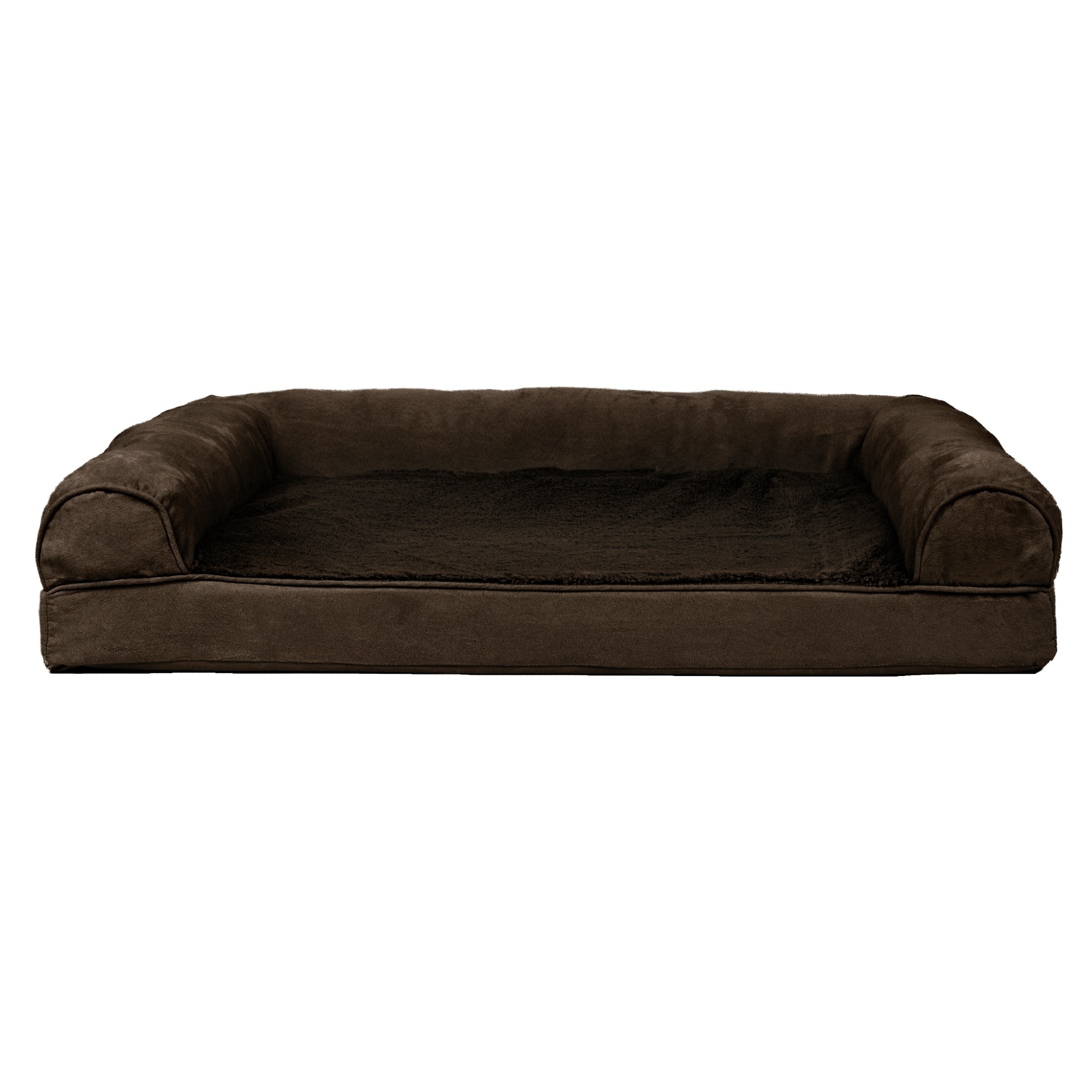 Furhaven Pet Dog Bed Plush & Suede Pillow Sofa-Style Couch Pet Bed for Dogs & Cats Espresso Jumbo