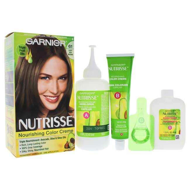 Garnier Nutrisse Nourishing Color Creme - 61 Light Ash Brown Hair Color 1 Application