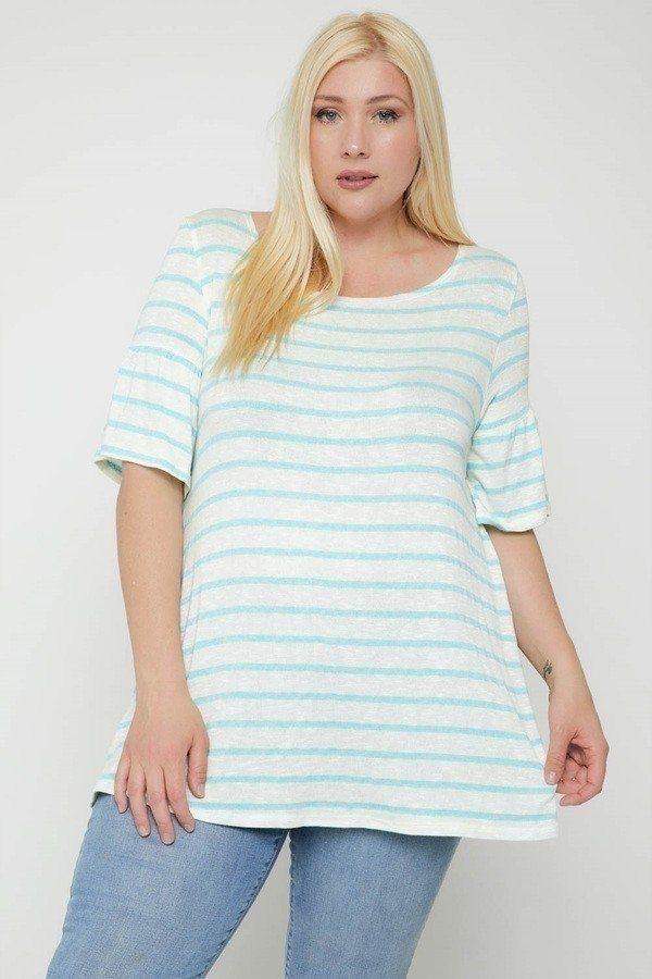 Striped Tunic, Featuring Flattering Flared Sleeve - 1XL