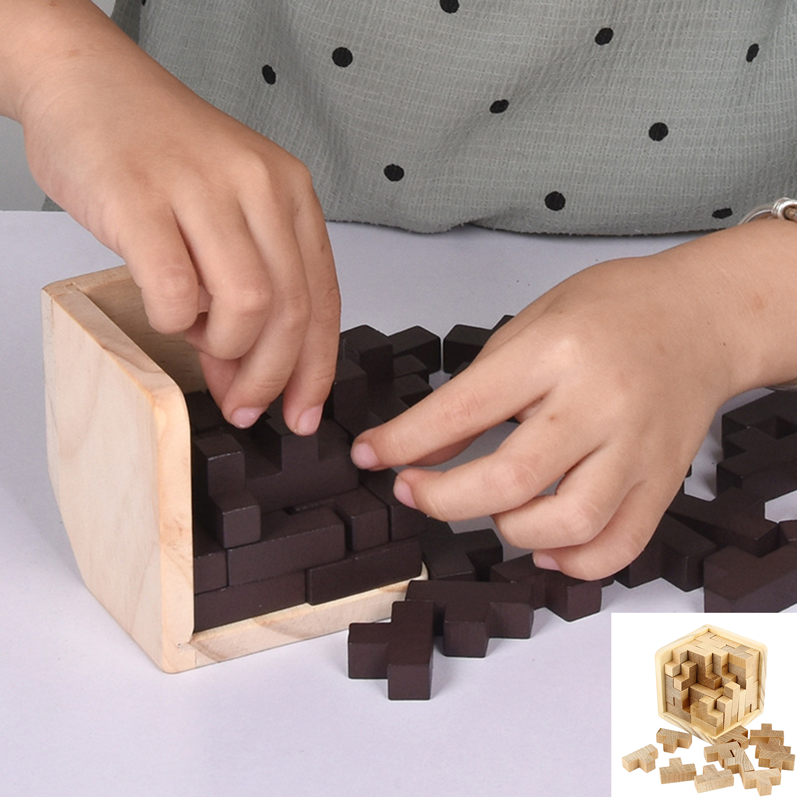 54Pcs Holz T-Form 3D-Rätsel Gebäude Brain Teaser Luban Lock Toy 