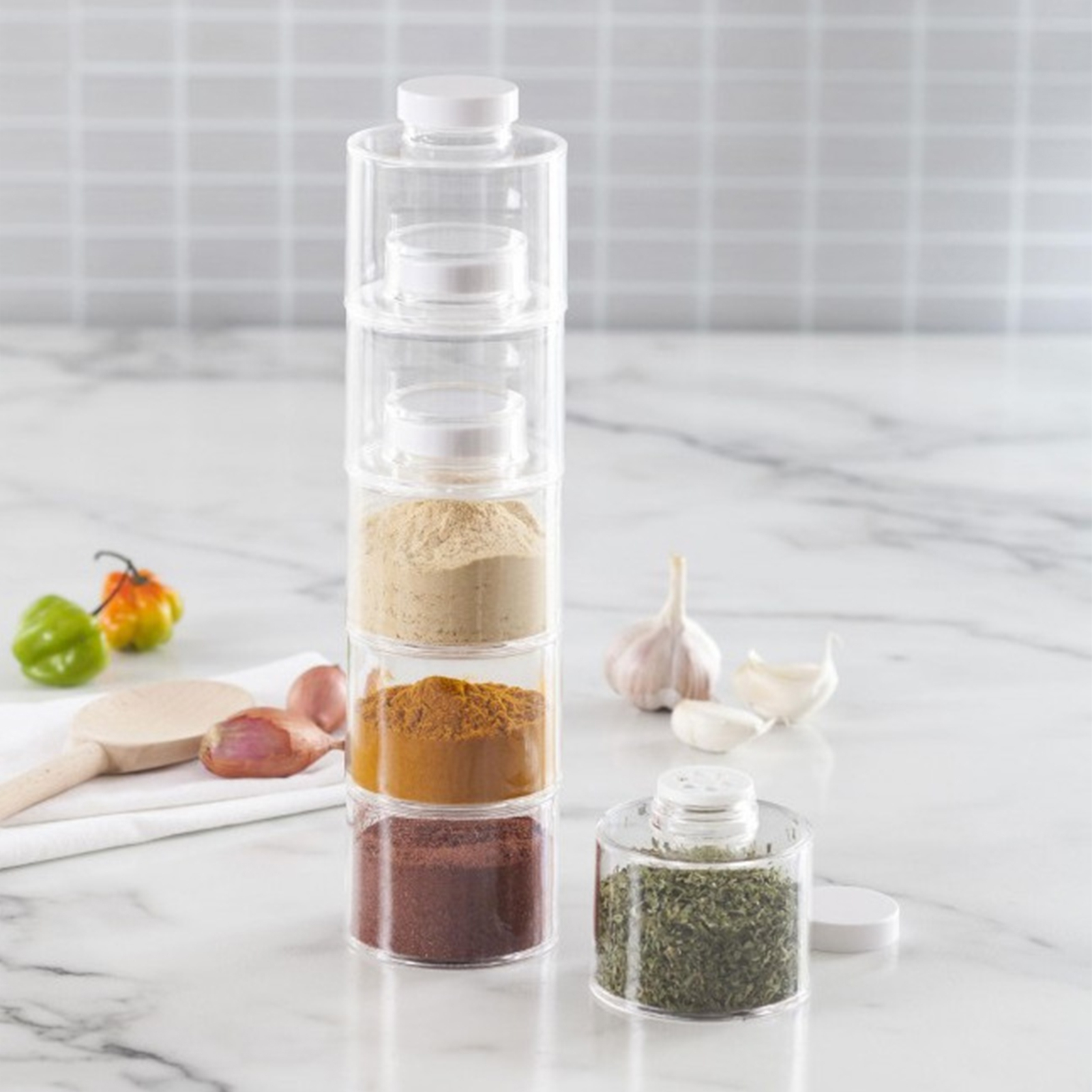 6Pcs Seasoning Tower Stackable Transparent Plastic Refillable Sugar Salt Spice Storage Tower for Kitchen