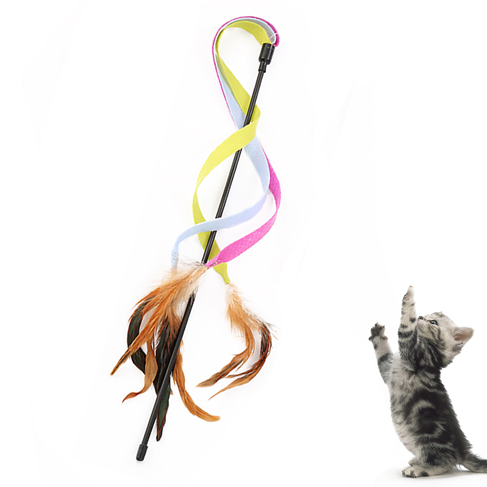 1pc Cat Teaser Glittery Ribbon Wand Funny Pet Kitten Exercise Interactive Toy 
