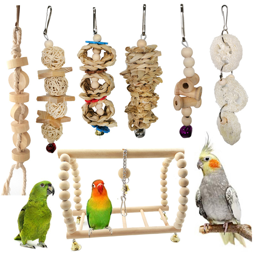 QBLEEV Bird Ladders for Parakeets Parrot Wooden Ladders Cage Perch Stands with Colorful Beads, 
