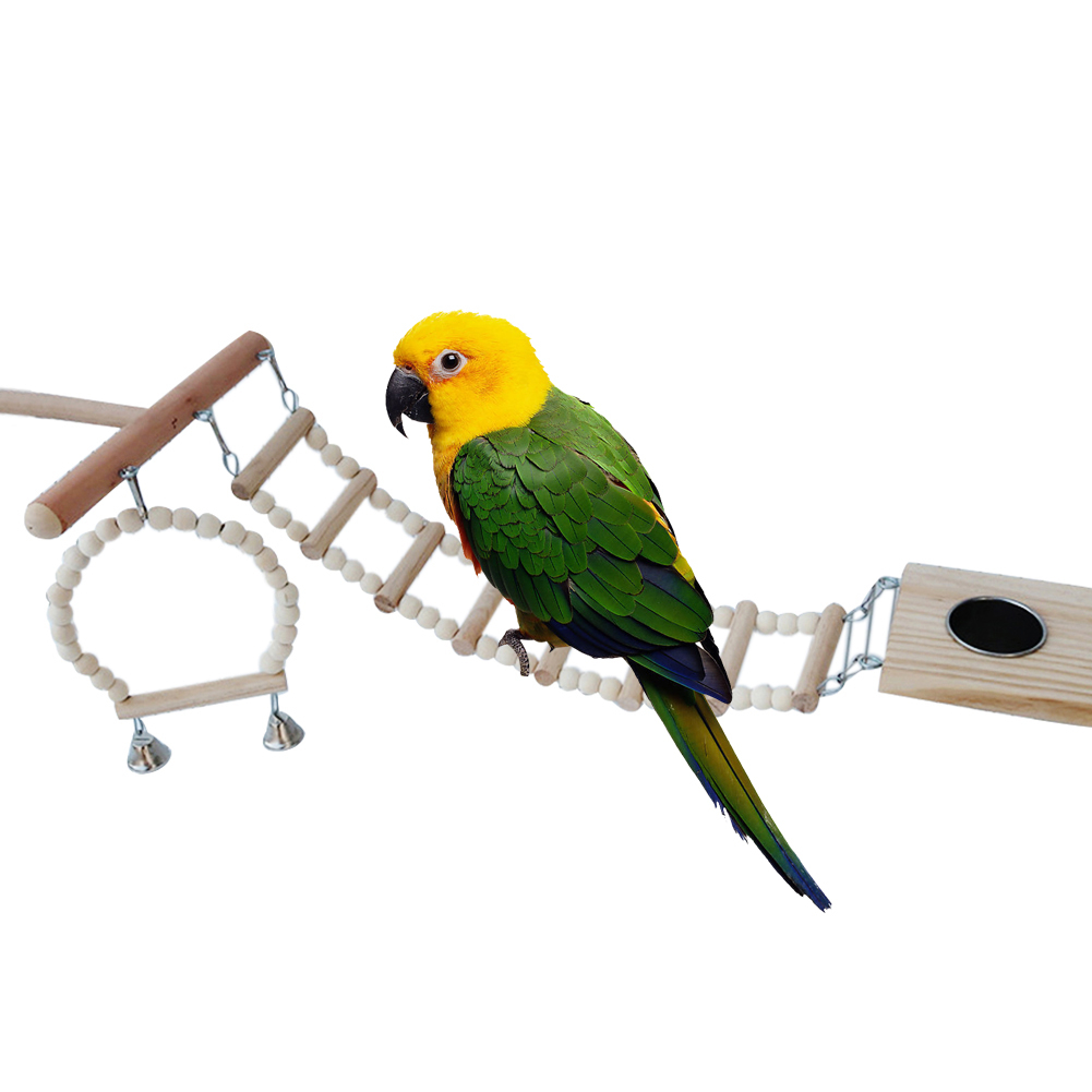 Pet Bird Wood Ladder Hamster Toys Rope Parrot Bites Harness Cage Parakeet Budgie 