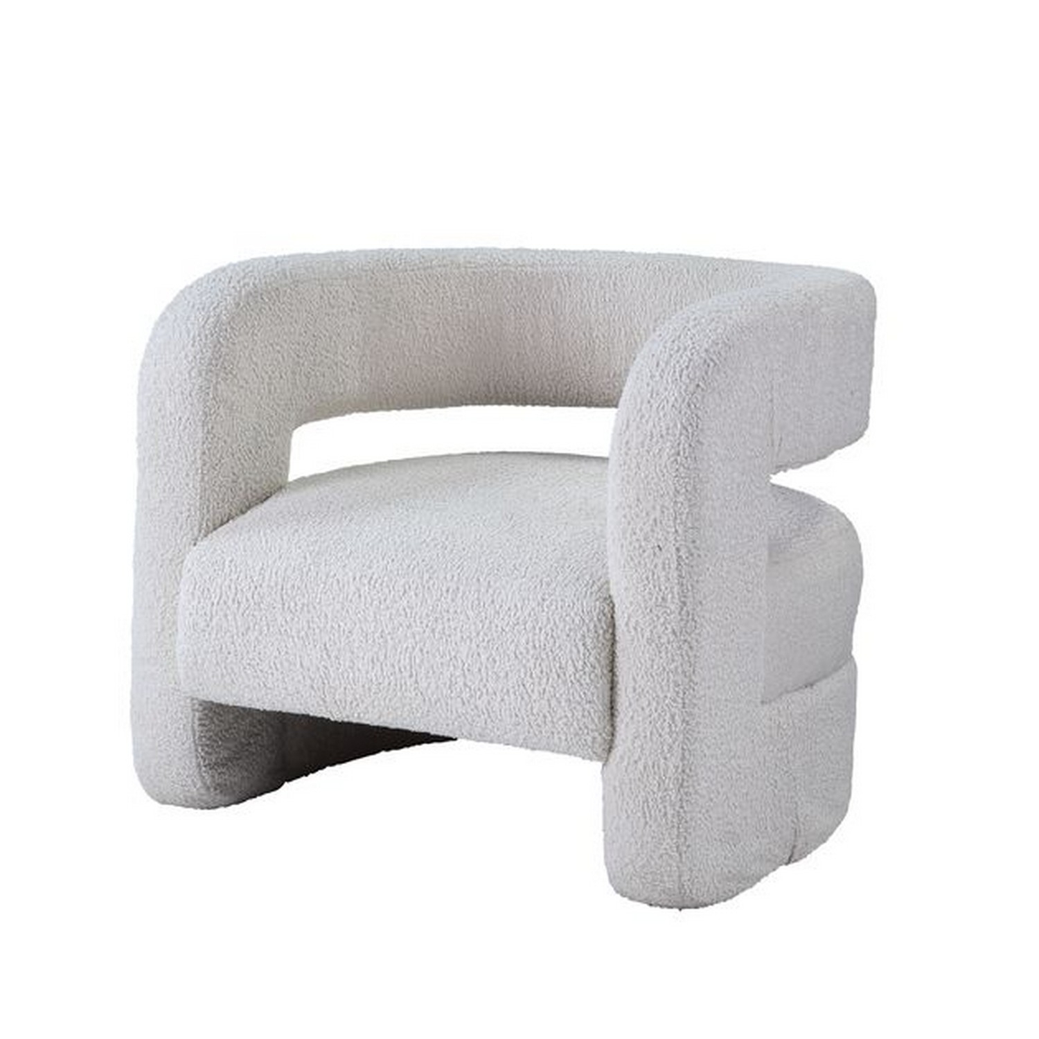Accent Chair with Fabric Upholstery and Curved Backrest, White, Saltoro Sherpi