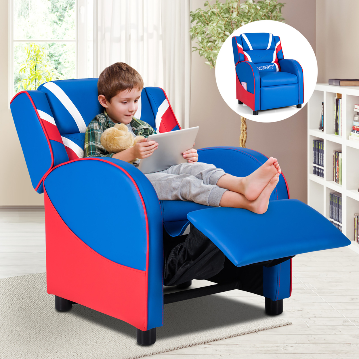Kids Recliner Armchair Games Chair Sofa Childrens Seat  In PU Leather Pink Blue 