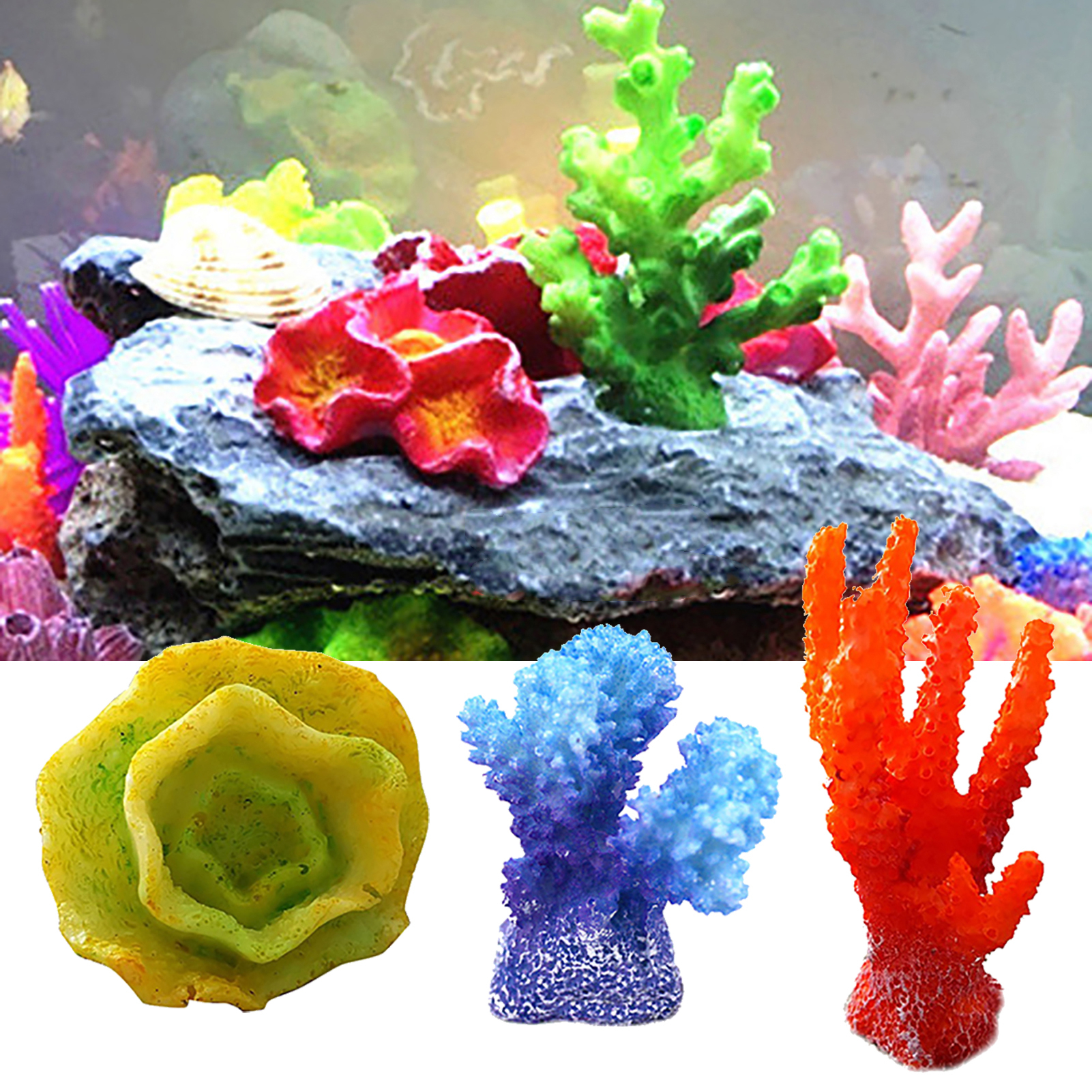 Aquarium Ornaments Fish Tank Decoration Artificial Resin Colourful Rockery Coral 