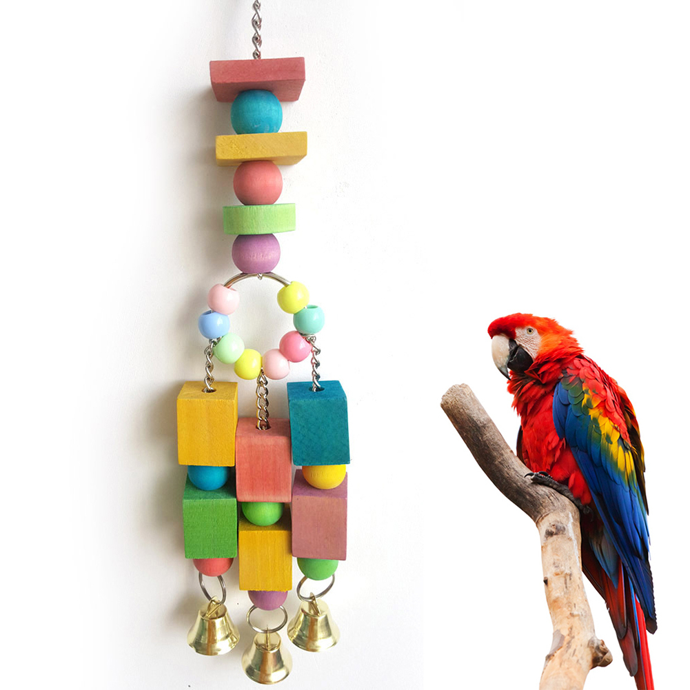Bird Colorful Wooden Ladder Parrot Macaw Bell Swing Parrot Bites Climb Toy XS 