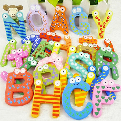 26 Alphabet Magnetic Letters A-Z Wooden Fridge Magnets Baby Kid Education Toys