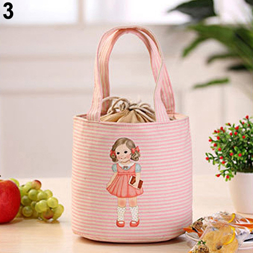 Cute Girl Print Thermal Insulated Lunch Storage Cooler Case Pouch Lunch Box - pink