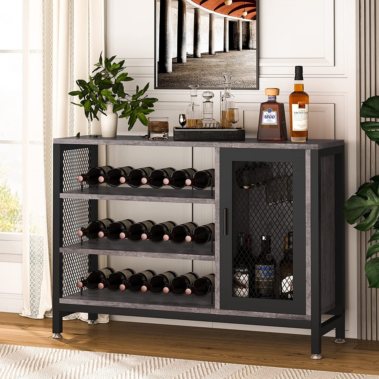 Tribesigns Wine Bar Cabinet for Liquor and Glasses, 43.3 Inch Wine Rack Table with Storage